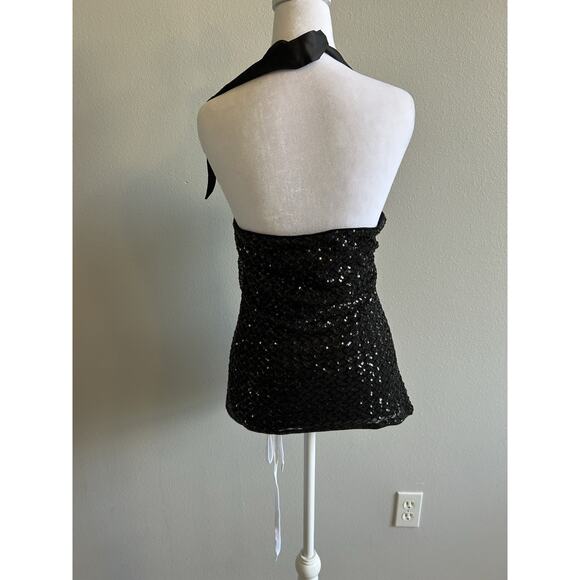 NWT~BELLE POGUE Women's Halter Top L Black Sequins Party Witchy Goth Tank Bling - Picture 6 of 12